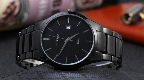 Curren Italiano (Black & Black) - Men's Watch - Date Function - 1 Year Warranty - Free Box Packaging - 3 ATM Water Resistant