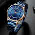 Curren Simplicity (Sparkling Rose Gold & Blue) - Men's Watch - 1 Year Warranty - Free Box Packaging - 3 ATM Water Resistant