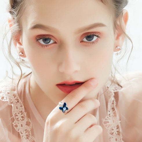 Flutter - Adjustable Size Ring! - 925 Stamped Sterling Silver (Chandi) Ring - Genuine European Crystals! - Free Gift Packaging!