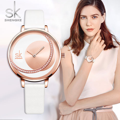Shengke Women's Elegance! - Genuine Rose Gold Plated & Ultra Soft Leather! - Water Resistant! - Free Box Packaging!