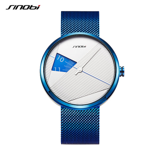 Sinobi Statement - Men's Watch - White & Blue Combo - Water Resistant! - Stainless Steel Adjustable Strap! - 1 Year Warranty! - Ultra Slim!