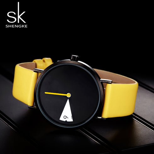 Shengke Window - Women's Watch -Vibrant Yellow & Classic Black - Genuine Leather - 1 Year Warranty - Water Resistant! - Free Box Packaging!