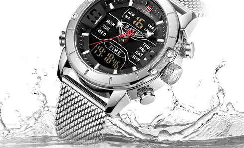 Naviforce Army Steel Analog + Digital! - Adjustable Strap! - 1 Year Warranty!
