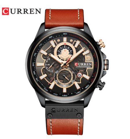 Curren Men's Futuristic Design! - Chronograph! - Classic Brown & Black! - Ultra Soft Leather! - 1 Year Warranty! - Ultra Slim!