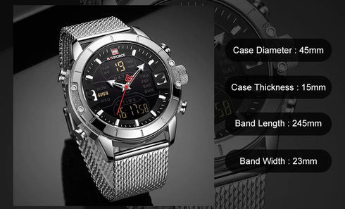 Naviforce Army Steel Analog + Digital! - Adjustable Strap! - 1 Year Warranty!
