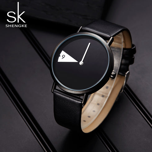 Shengke Window - Women's Watch - Classic Black - Genuine Leather - 1 Year Warranty - Water Resistant! - Free Box Packaging!