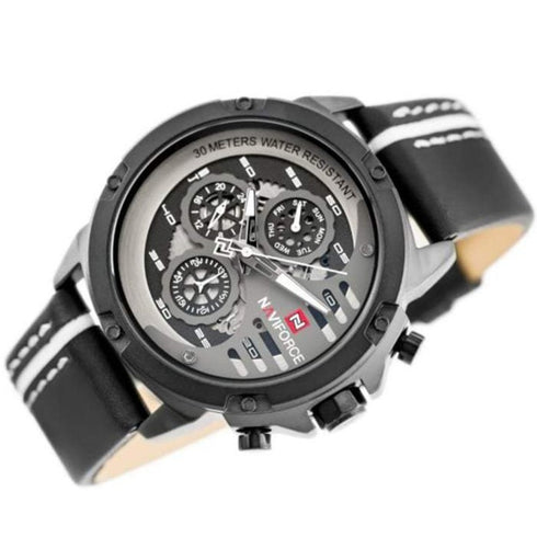 Naviforce Italia - Men's Watch - Black & White - Chronograph - Genuine Leather! - Water Resistant! - 1 Year Warranty!