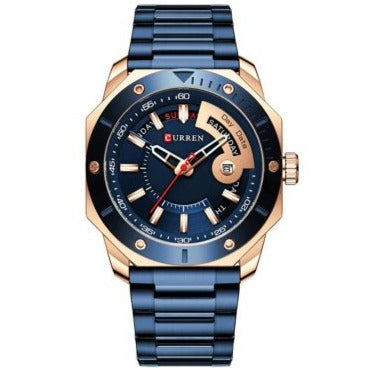 Curren Rebel (Sparkling Blue & Rose Gold) - Men's Watch - Date Function - 1 Year Warranty - Free Box Packaging - 3 ATM Water Resistant