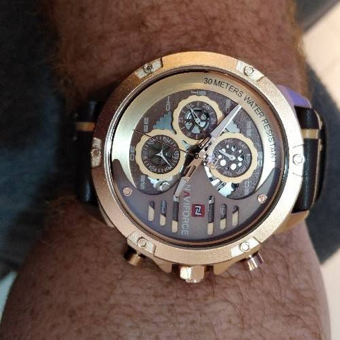 Naviforce Italia - Men's Watch - Rose Gold Plated - Chronograph - Genuine Leather! - Water Resistant! - 1 Year Warranty!