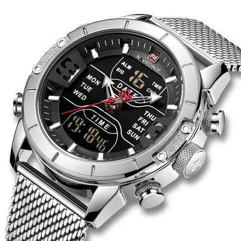 Naviforce Army Steel Analog + Digital! - Adjustable Strap! - 1 Year Warranty!
