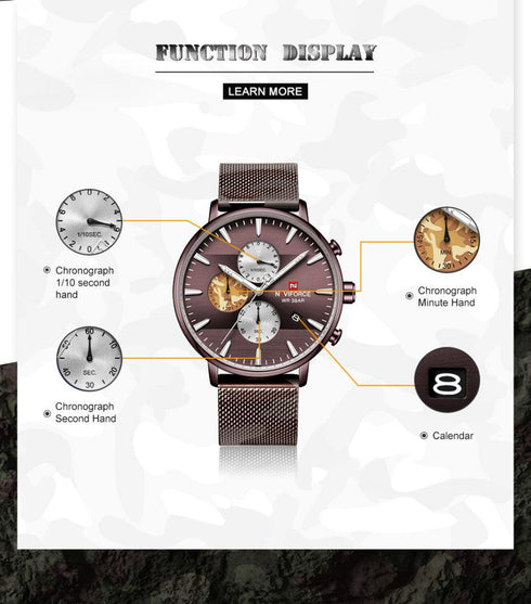 Naviforce Men's Army Combat Pattern! - Adjustable Steel Strap! - Chronograph! - 1 Year Warranty!