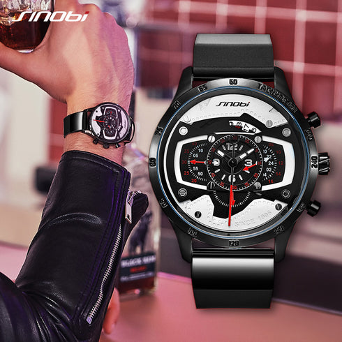 Sinobi Atomic - Men's Chronograph Watch - Water Resistant! - Red & Black Attack! - Modern Silicon Strap! - 1 Year Warranty! - Free Box Packaging!