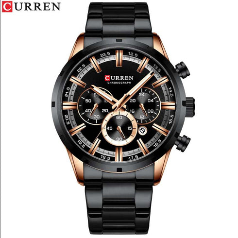 Curren Men's Chronograph Watch! - Black & Rose Gold - Hot Seller! - 1 Year Warranty!