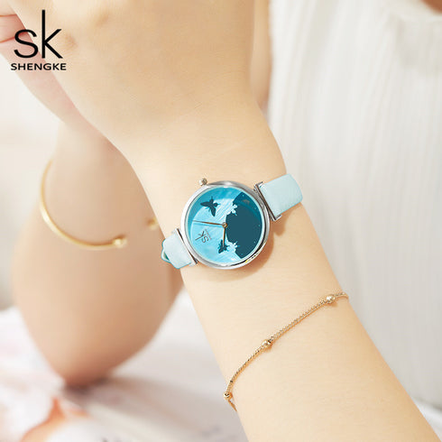 Shengke Women's Miracle Sky! - Magical Blue! - Genuine Ultra Soft Leather! - Water Resistant! - Free Box Packaging!