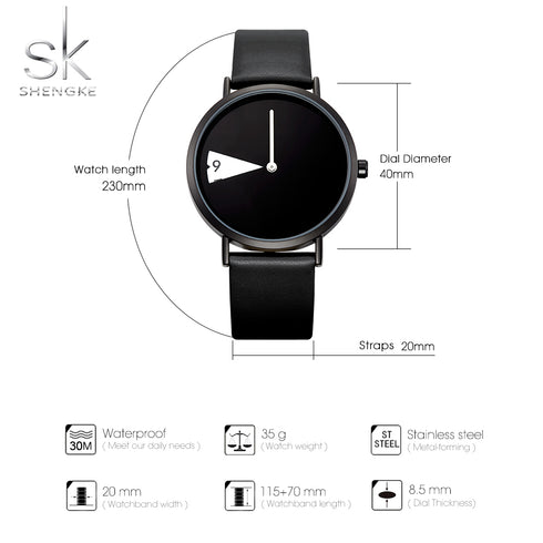 Shengke Window - Women's Watch - Classic Black - Genuine Leather - 1 Year Warranty - Water Resistant! - Free Box Packaging!