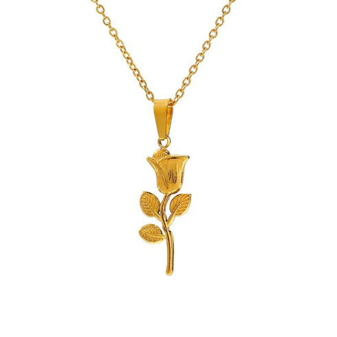 Roses are Gold Necklace! - 18K Genuine Gold Plated over Pure Stainless Steel! - Chic Design! - Free Box Packaging!