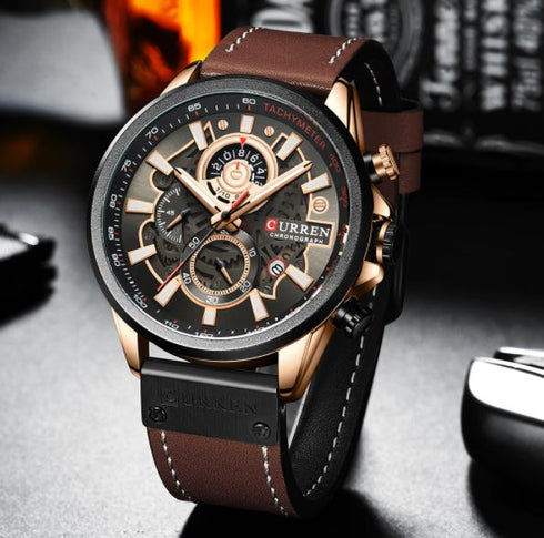 Curren Men's Futuristic Design! - Chronograph! - Rugged Brown! - Ultra Soft Leather! - 1 Year Warranty! - Ultra Slim!