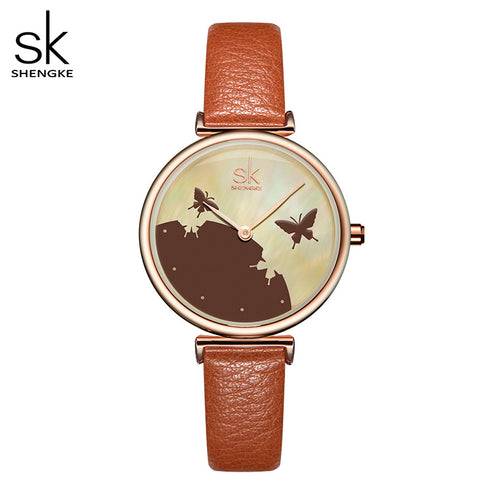 Shengke Women's Miracle Sky! - Coffee Brown & Rose Gold! - Genuine Ultra Soft Leather! - Water Resistant! - Free Box Packaging!