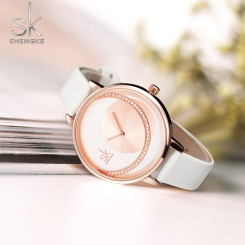 Shengke Women's Elegance! - Genuine Rose Gold Plated & Ultra Soft Leather! - Water Resistant! - Free Box Packaging!