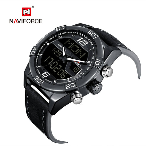 Naviforce Men's - Modern Technology! - Traditional Black! - Genuine Leather! - Water Resistant!- 1 Year Warranty!