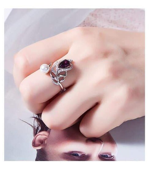 Dress Me Up Ring - Sterling Silver S925 (Chandi) - Embellished with Genuine European Crystals & Pearl! - Adjustable Size!