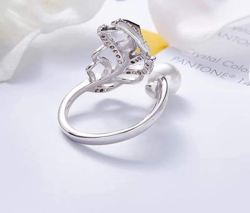 Dress Me Up Ring - Sterling Silver S925 (Chandi) - Embellished with Genuine European Crystals & Pearl! - Adjustable Size!