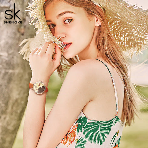 Shengke Women's Miracle Sky! - Coffee Brown & Rose Gold! - Genuine Ultra Soft Leather! - Water Resistant! - Free Box Packaging!