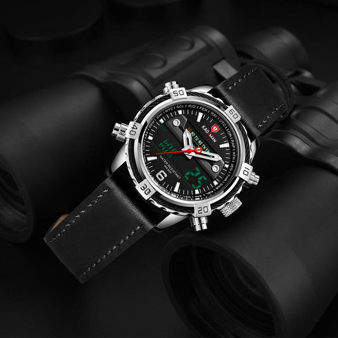 Kademan Men's Dual Display! - Black & Silver! - Digital + Analog Time! - Water Resistant! - 1 Year Warranty!
