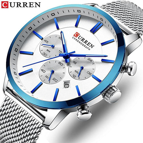 Curren Blue and Silver Adjustable Steel Strap Chronograph - 1 Year Warranty!