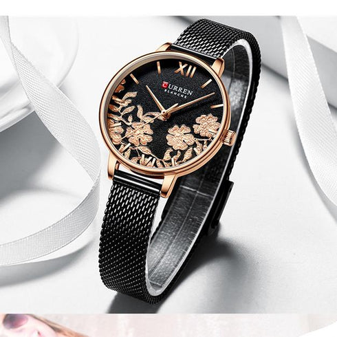 Curren Women's Secret Garden! - Black & Rose Gold! - Adjustable Steel Strap! - Water Resistant! - Box Packaging! - 1 Year Warranty!