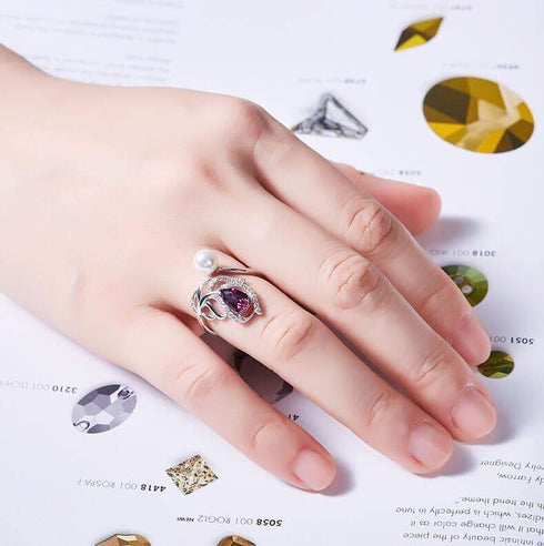 Dress Me Up Ring - Sterling Silver S925 (Chandi) - Embellished with Genuine European Crystals & Pearl! - Adjustable Size!