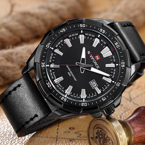 Naviforce Eclipse - Men's Watch - All Black - Genuine Leather! - 1 Year Warranty! - Free Box Packaging! Hot Seller!