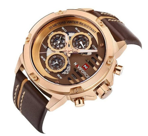 Naviforce Italia - Men's Watch - Rose Gold Plated - Chronograph - Genuine Leather! - Water Resistant! - 1 Year Warranty!