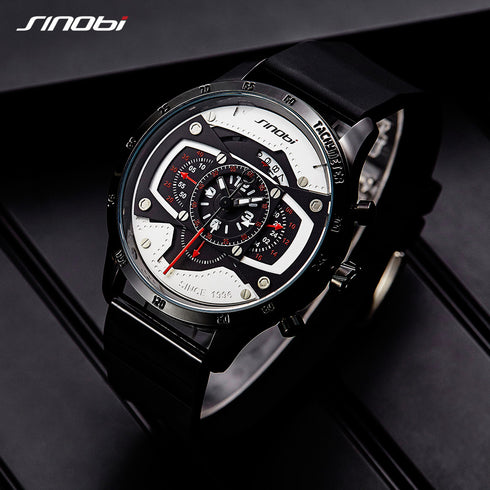Sinobi Atomic - Men's Chronograph Watch - Water Resistant! - Red & Black Attack! - Modern Silicon Strap! - 1 Year Warranty! - Free Box Packaging!