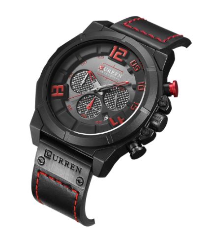 Curren Men's Midnight Design! - Chronograph! - Bold Red & Black! - Ultra Soft Leather! - 1 Year Warranty! - Ultra Slim!