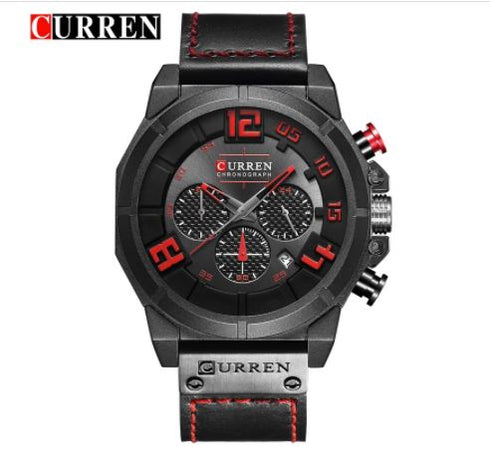 Curren Men's Midnight Design! - Chronograph! - Bold Red & Black! - Ultra Soft Leather! - 1 Year Warranty! - Ultra Slim!