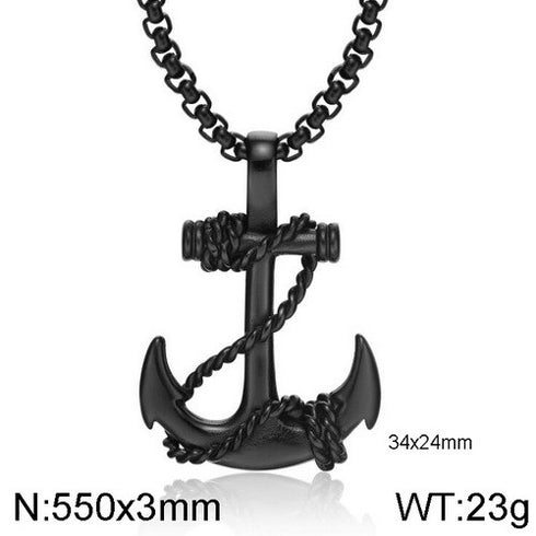 Ocean's Anchor! - Majestic Black! - Stainless Steel Necklace! -550 MM - Free Box Packaging!