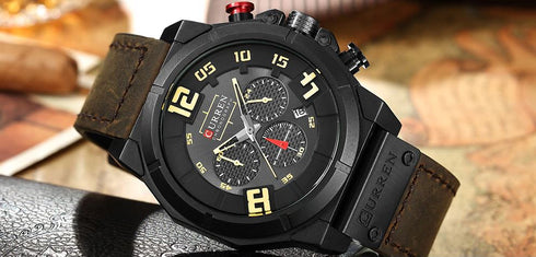 Curren Men's Midnight Design! - Chronograph! - Old School Brown! - Ultra Soft Leather! - 1 Year Warranty! - Ultra Slim!