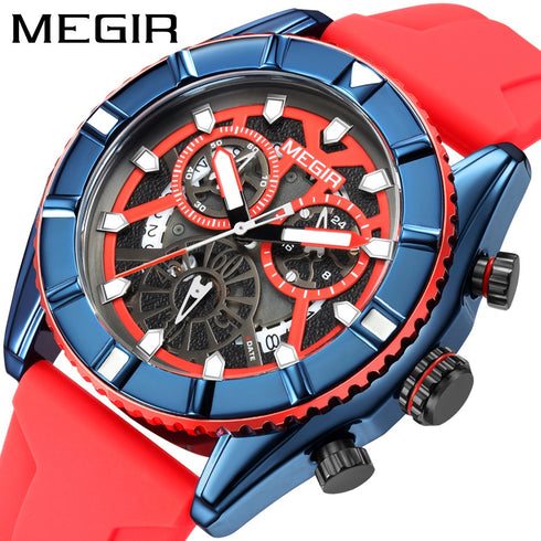 Megir - Men's Watch - 1 Year Warranty - Silicon Strap - Chronograph - 3 ATM Water Resistant