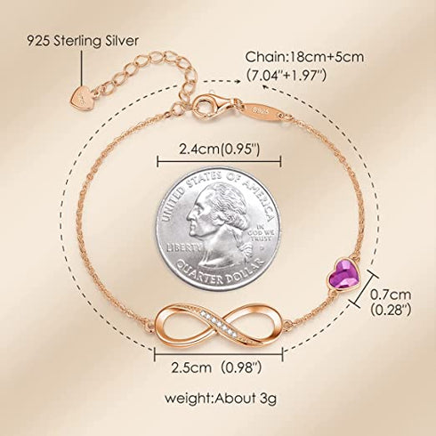 Infinite Love Bracelet - Rose Gold & Purple Crystal - Sterling Silver S925 (Chandi) - Embellished with Genuine European Crystals - Adjustable Size