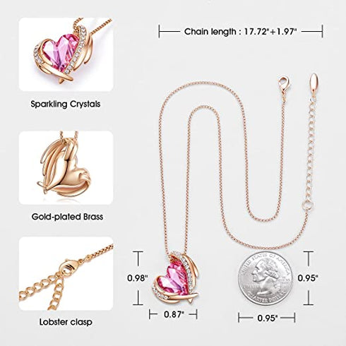Beautiful Love Necklace - Pink & Rose Gold - Genuine European Crystals! - Genuine Rose Gold Plated - Free Box Packaging