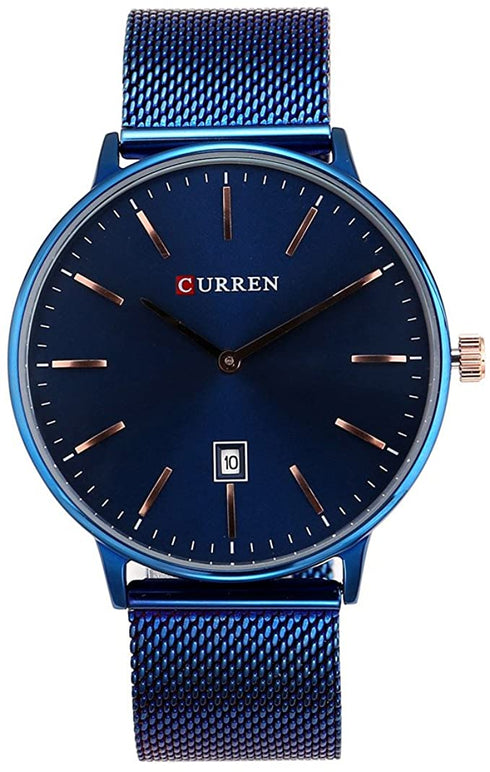 Curren Men's Majestic Blue & Rose Gold! - Adjustable Mesh Steel Strap! - Two Hand Design! - Minimalist! - 1 Year Warranty! - Ultra Slim!
