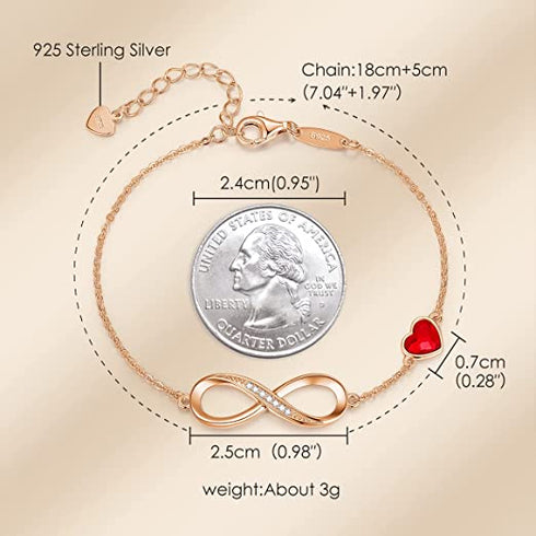 Infinite Love Bracelet - Rose Gold & Red Crystal - Sterling Silver S925 (Chandi) - Embellished with Genuine European Crystals - Adjustable Size