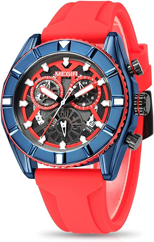 Megir - Men's Watch - 1 Year Warranty - Silicon Strap - Chronograph - 3 ATM Water Resistant