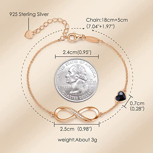 Infinite Love Bracelet - Rose Gold & Deep Black Crystal - Sterling Silver S925 (Chandi) - Embellished with Genuine European Crystals - Adjustable Size