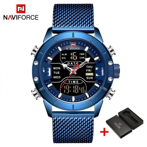 Naviforce Army Steel Analog + Digital! - Adjustable Strap! - 1 Year Warranty!