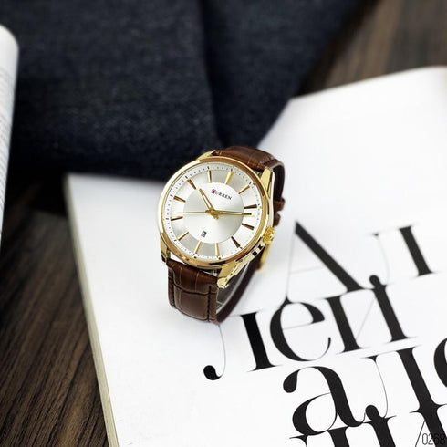 Curren Alpine - Men's Watch - Classic 14K Gold Plating - Genuine Ultrasoft Leather - Hot Seller - 1 Year Warranty!