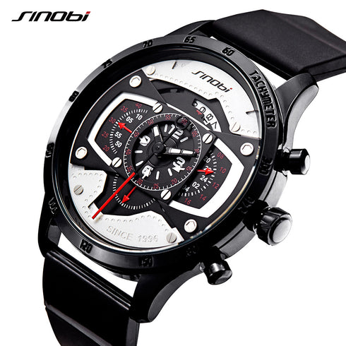 Sinobi Atomic - Men's Chronograph Watch - Water Resistant! - Red & Black Attack! - Modern Silicon Strap! - 1 Year Warranty! - Free Box Packaging!