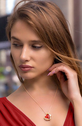 Beautiful Love Necklace - Red & Rose Gold - Genuine European Crystals! - Genuine Rose Gold Plated - Free Box Packaging