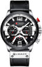 Curren Men's! - Modern Silver & Black Chronograph! - Genuine Ultrasoft Leather! - Water Resistant! - 1 Year Warranty!
